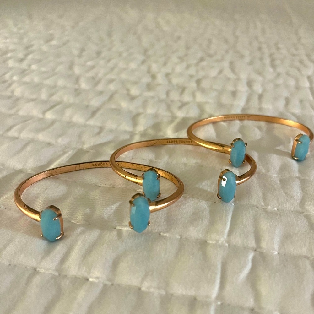 Three Kendra Scott Edie Rose Gold Cuff Bracelet turquoise frameless oval stones